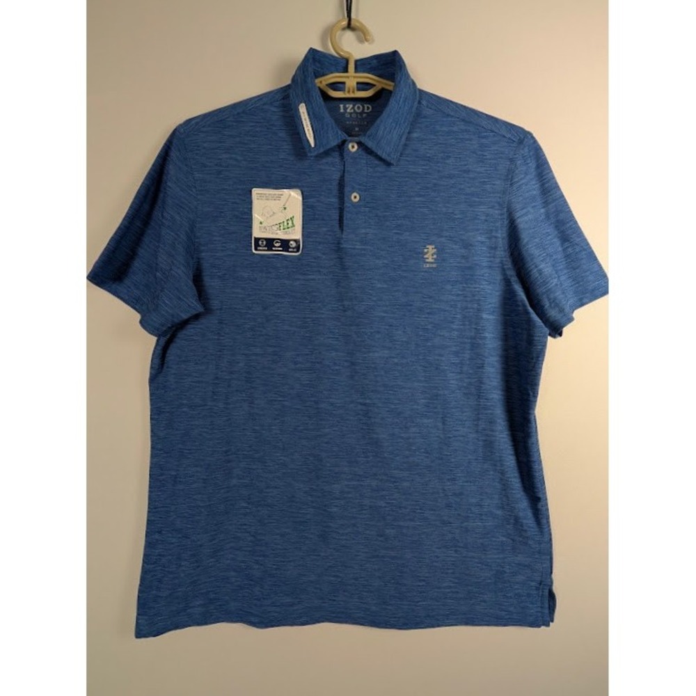 IZOD Golf Shirt Mens M SwingFlex Performance Polo Blue Heather Stretch